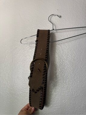Nine West Brown Suede Belt with Brass Ring Buckle